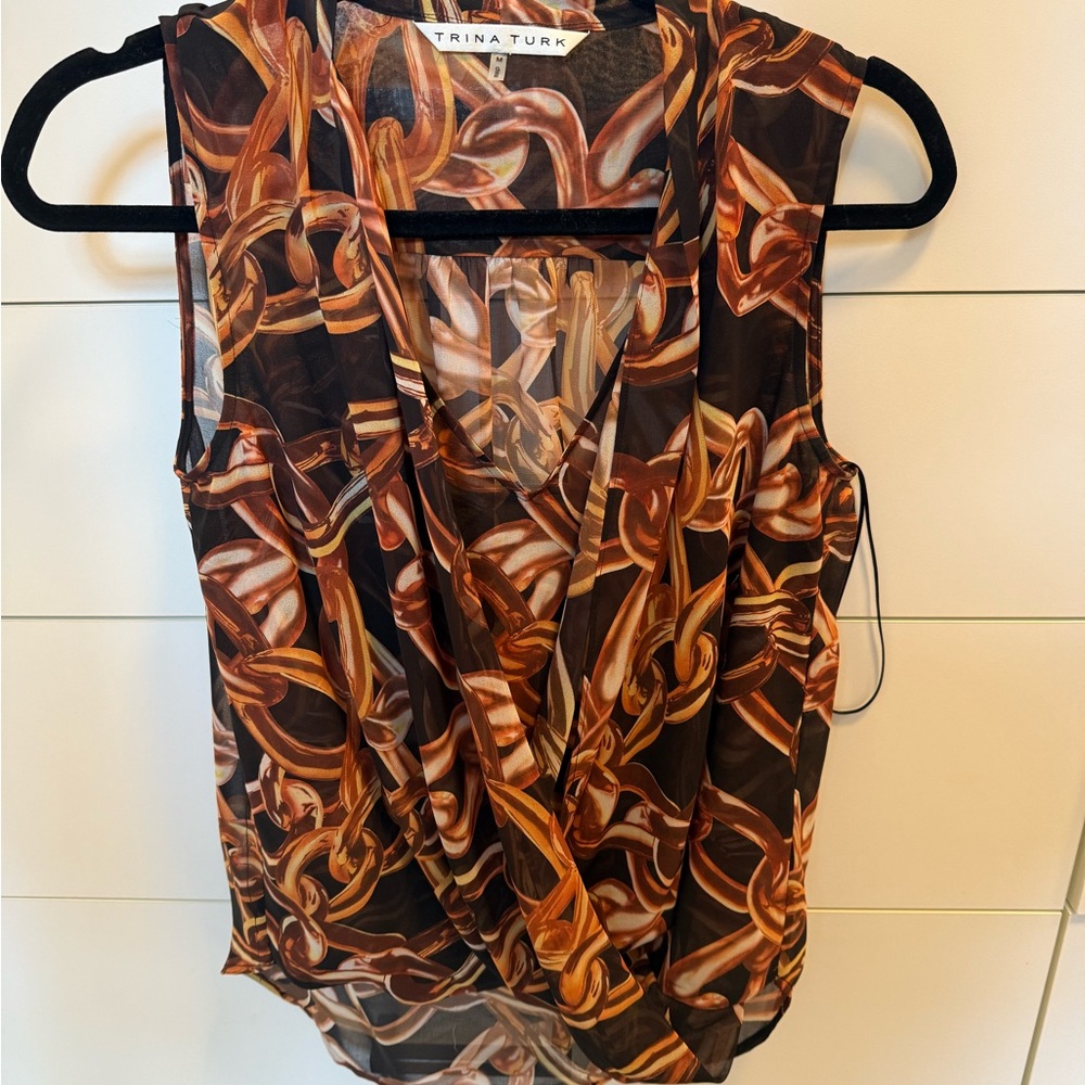 Trina Turk Brown Wrap Sleeveless Blouse